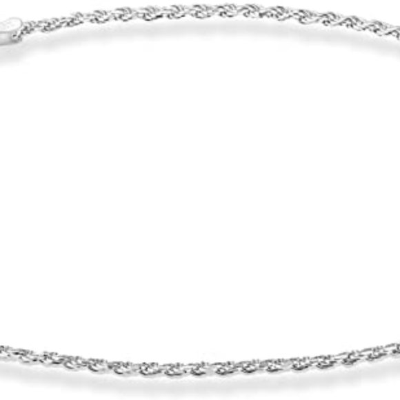 Silver Solid 1.5mm Diamond-Cut Braided Rope Chain Ankle Bracelet 10 Inches - Picture 3 of 5